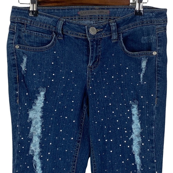 Material Girl Sparkly Rhinestone Distressed Tall Flare Jeans Women's Junior 7 - Picture 3 of 12